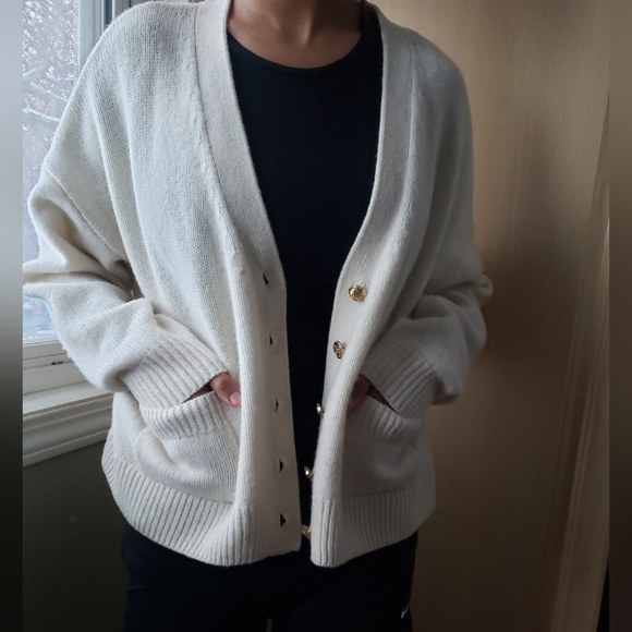 Zara Sweaters - Zara 100% Wool Oversized Cream Button-Up Women's Sweater